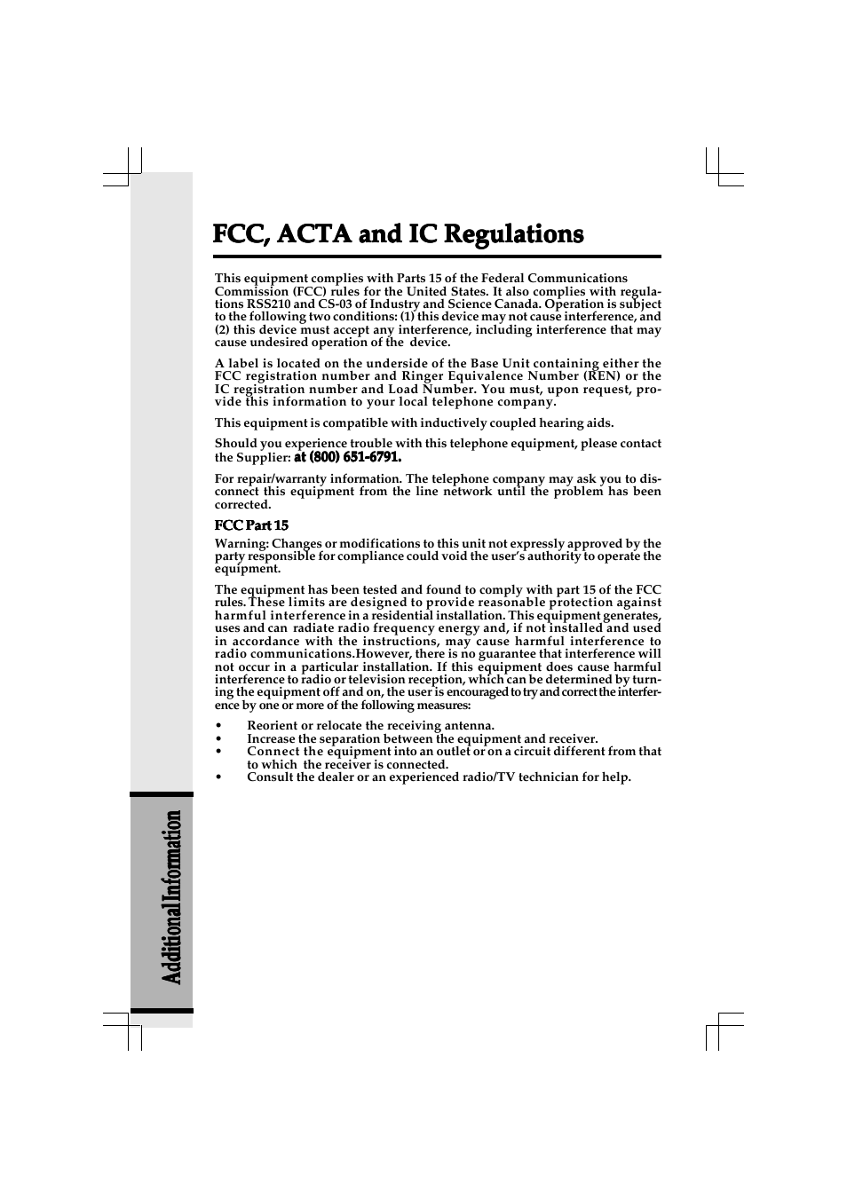 Fcc, acta and ic regulations | VTech 20-2432 User Manual | Page 45 / 51