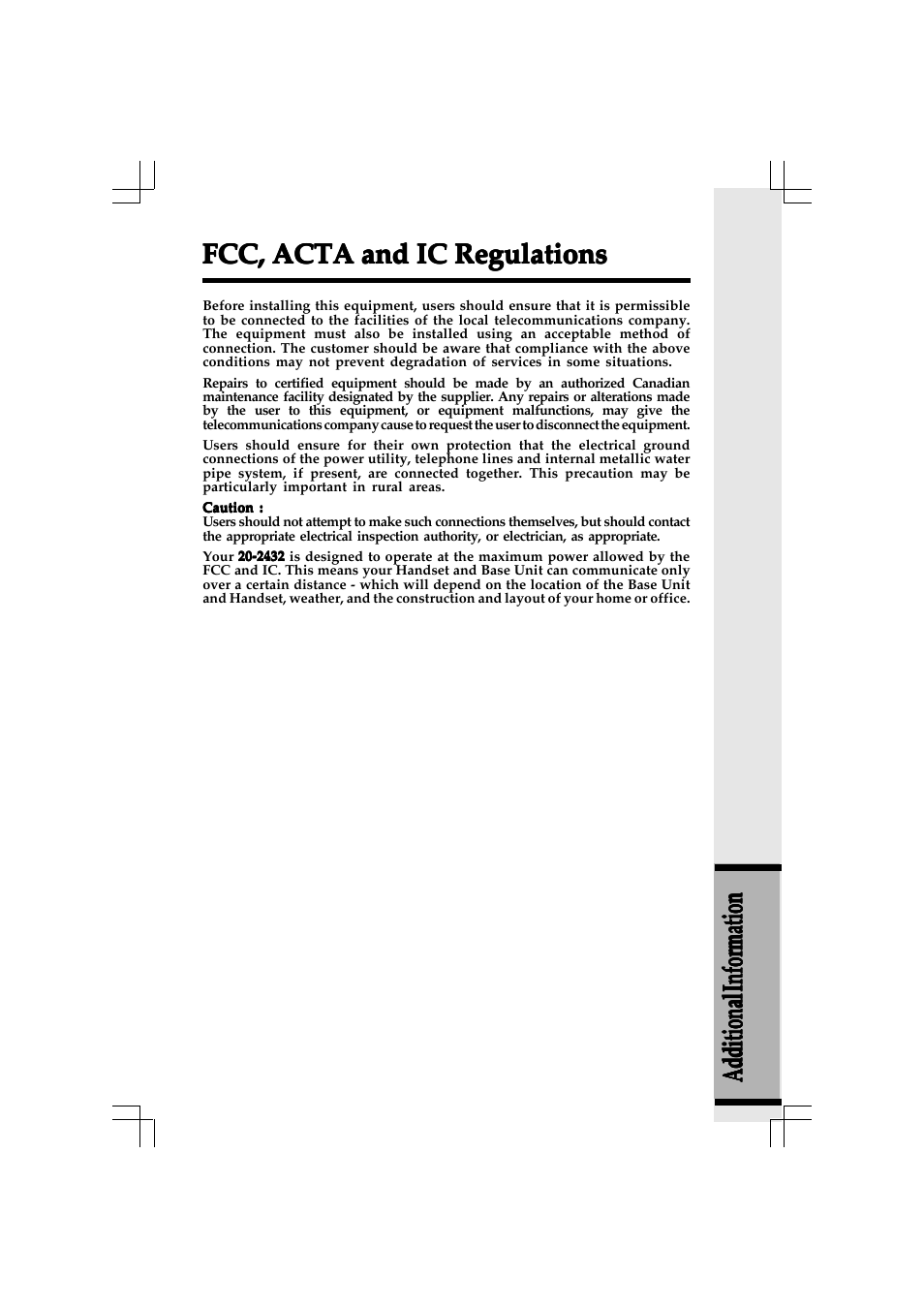 Fcc, acta and ic regulations | VTech 20-2432 User Manual | Page 48 / 51