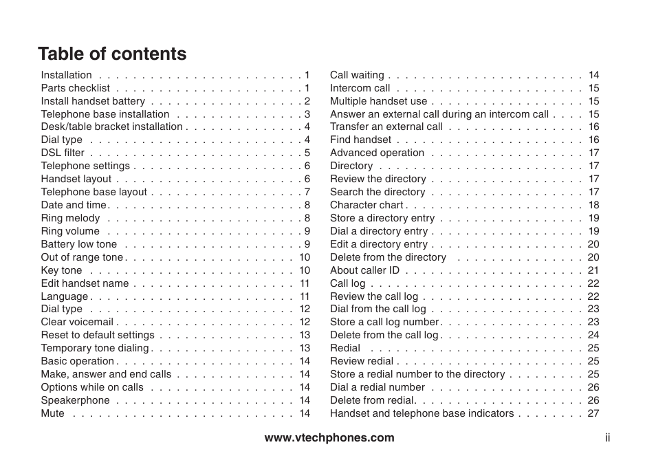 VTech 6044 User Manual | Page 2 / 53