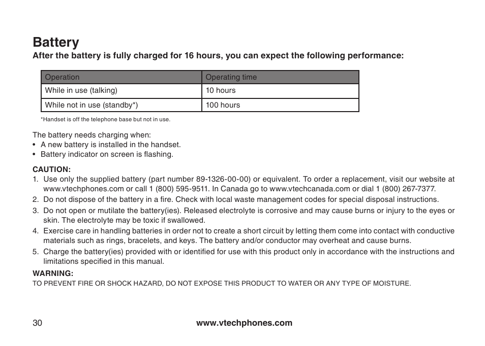 Battery | VTech 6044 User Manual | Page 33 / 53