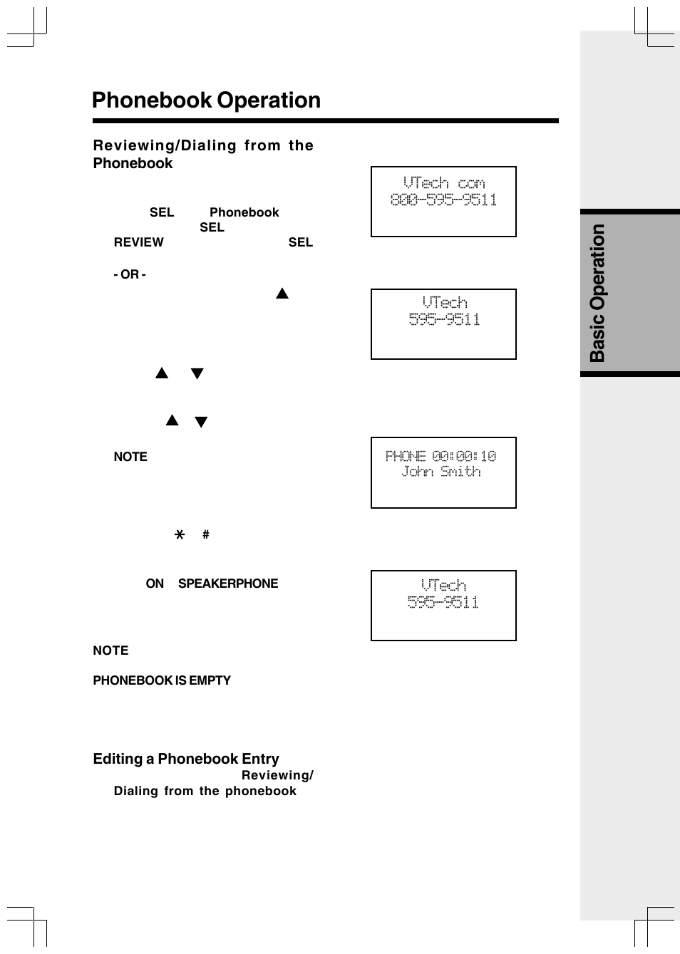 Phonebook operation, Basic operation | VTech VT2650 User Manual | Page 15 / 38