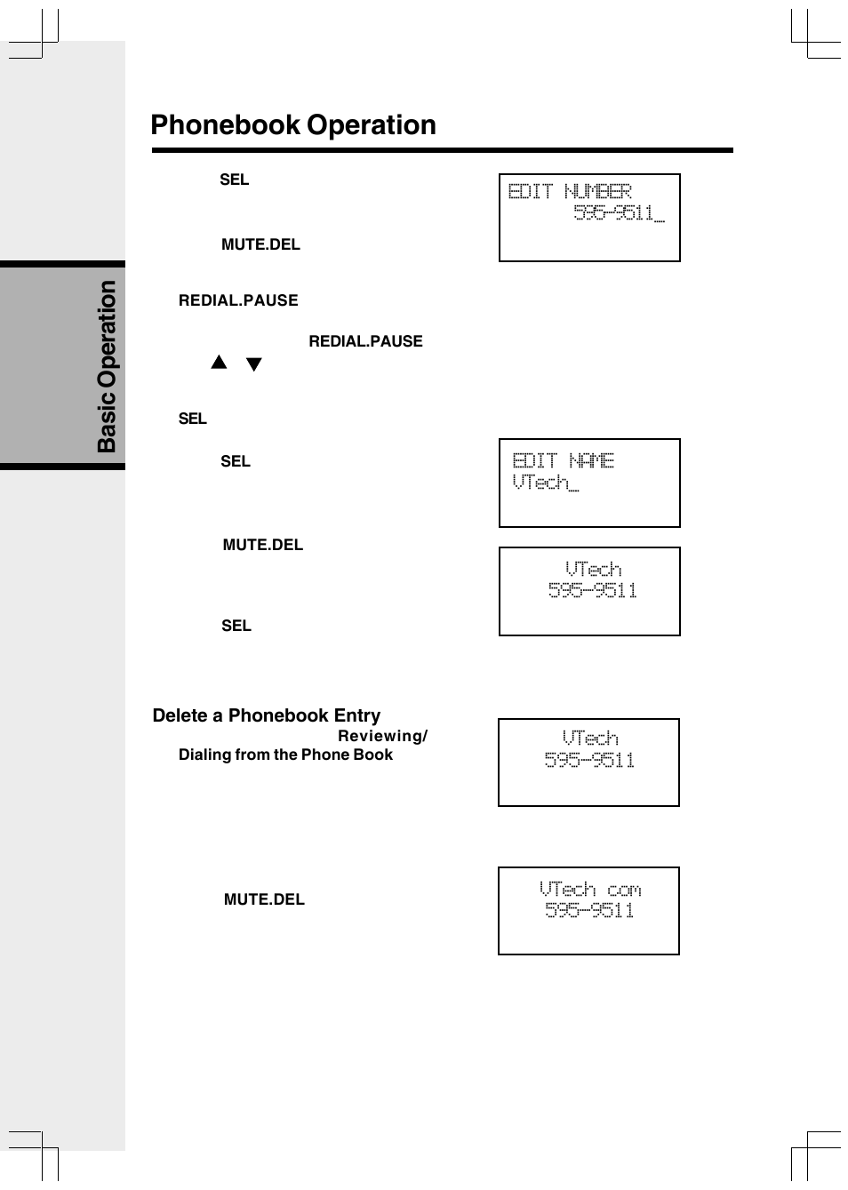 Phonebook operation, Basic operation | VTech VT2650 User Manual | Page 16 / 38
