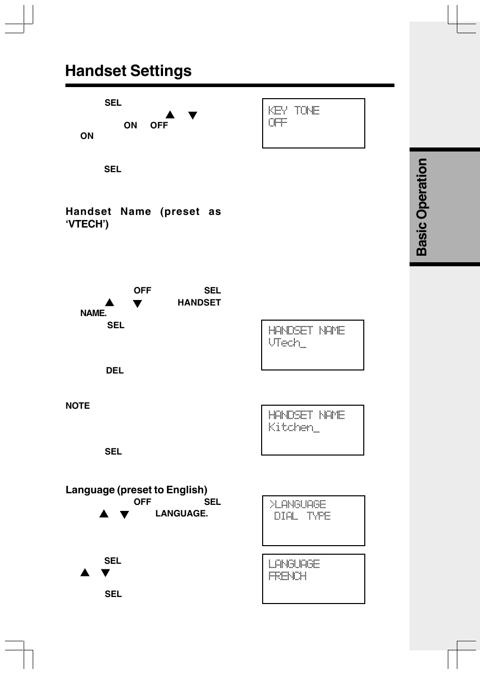 Handset settings, Basic operation | VTech VT2650 User Manual | Page 21 / 38