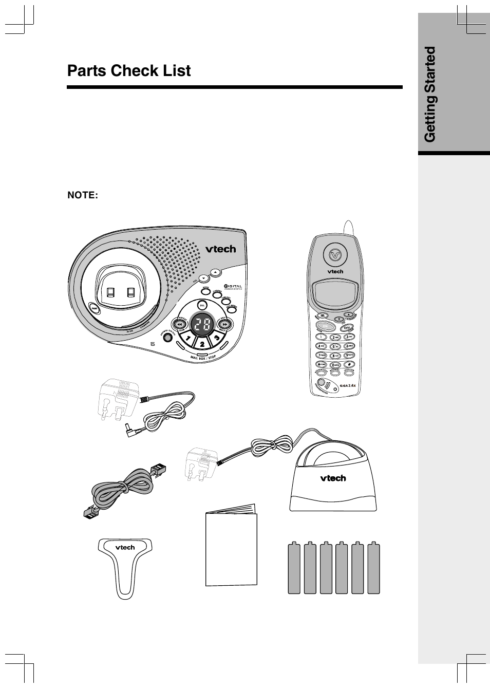 Parts check list, Getting started | VTech VT2650 User Manual | Page 3 / 38