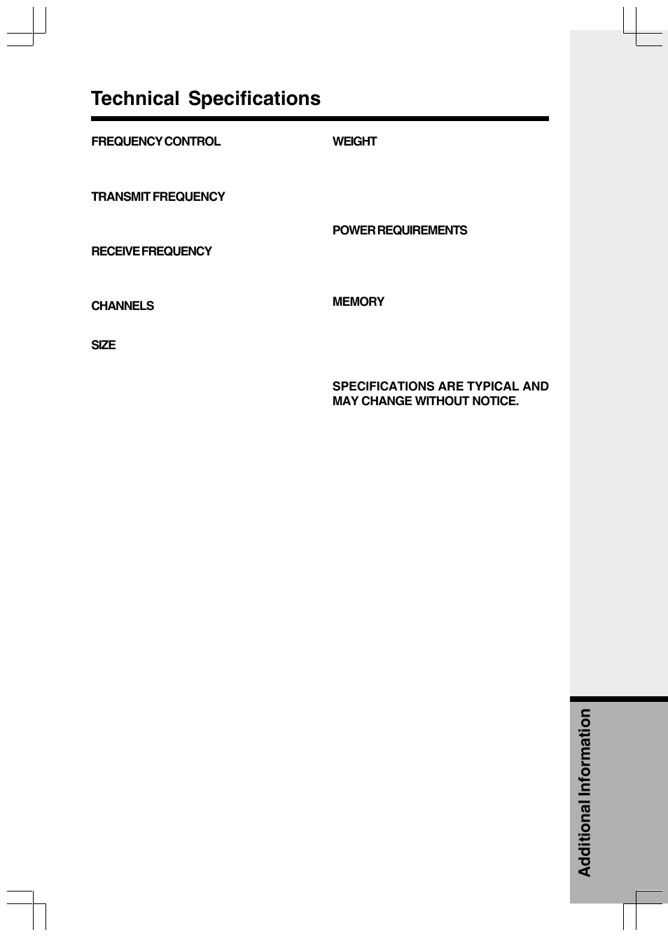 Technical specifications, Additional information | VTech VT2650 User Manual | Page 36 / 38