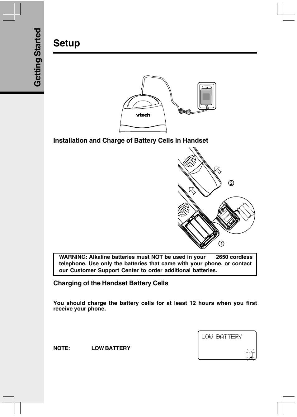 Setup, Getting started | VTech VT2650 User Manual | Page 6 / 38