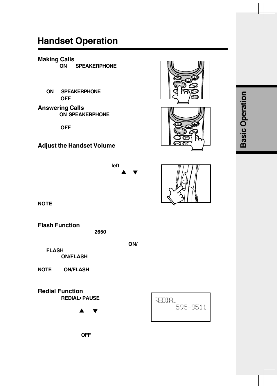 Handset operation, Basic operation | VTech VT2650 User Manual | Page 9 / 38