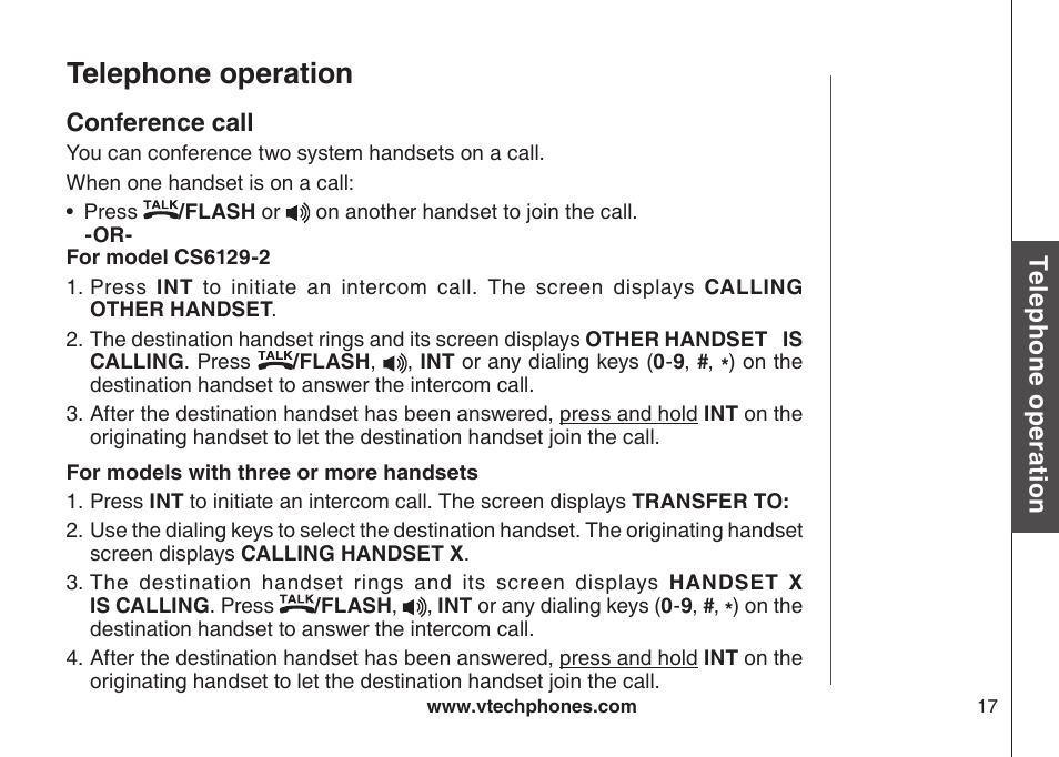 Conference call, Telephone operation | VTech CS6129-54 User Manual | Page 21 / 79