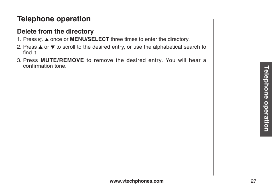 Delete from the drectory, Telephone operation | VTech CS6129-54 User Manual | Page 31 / 79