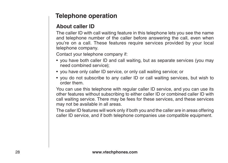 About caller id, Telephone operation | VTech CS6129-54 User Manual | Page 32 / 79