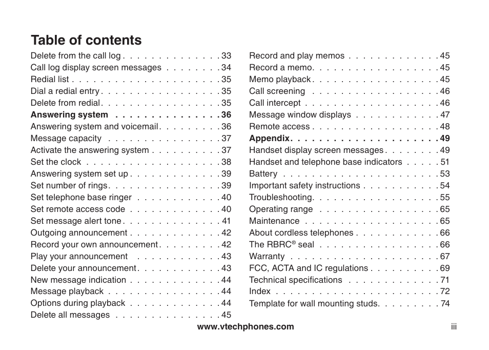 VTech CS6129-54 User Manual | Page 4 / 79