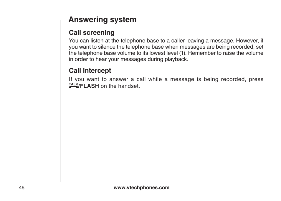 Call screenng call ntercept, Answering system | VTech CS6129-54 User Manual | Page 50 / 79