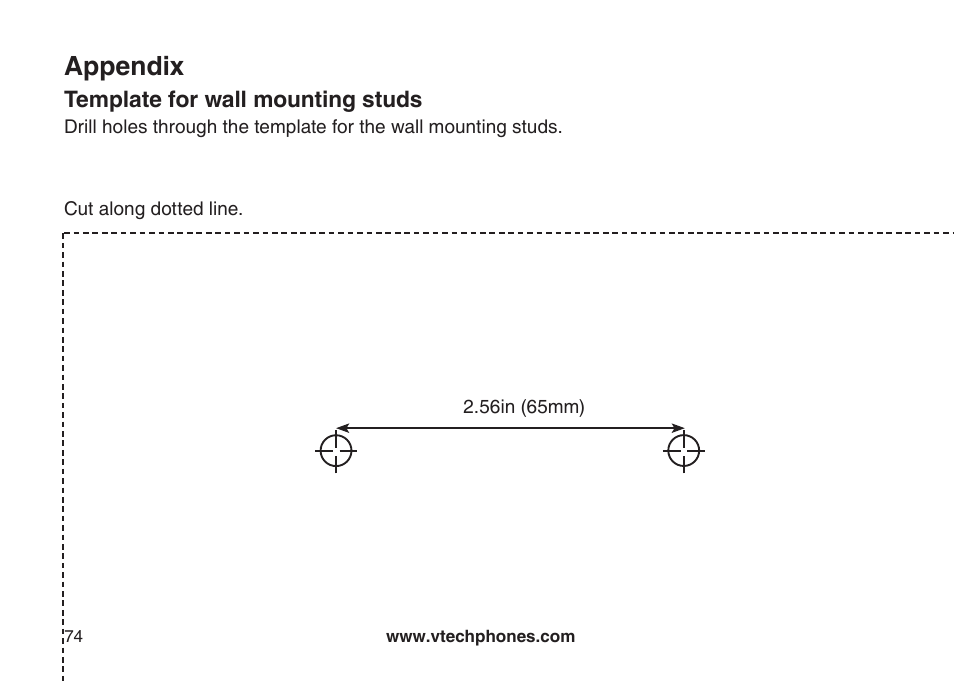 Template for wall mountng studs, Appendix | VTech CS6129-54 User Manual | Page 78 / 79