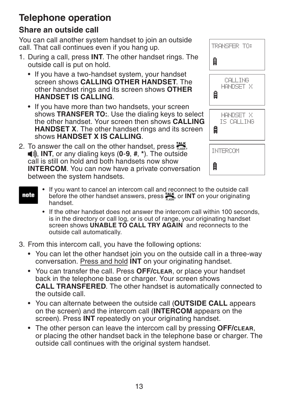 Share an outside call, Telephone operation | VTech LS6215-3 User Manual | Page 16 / 47