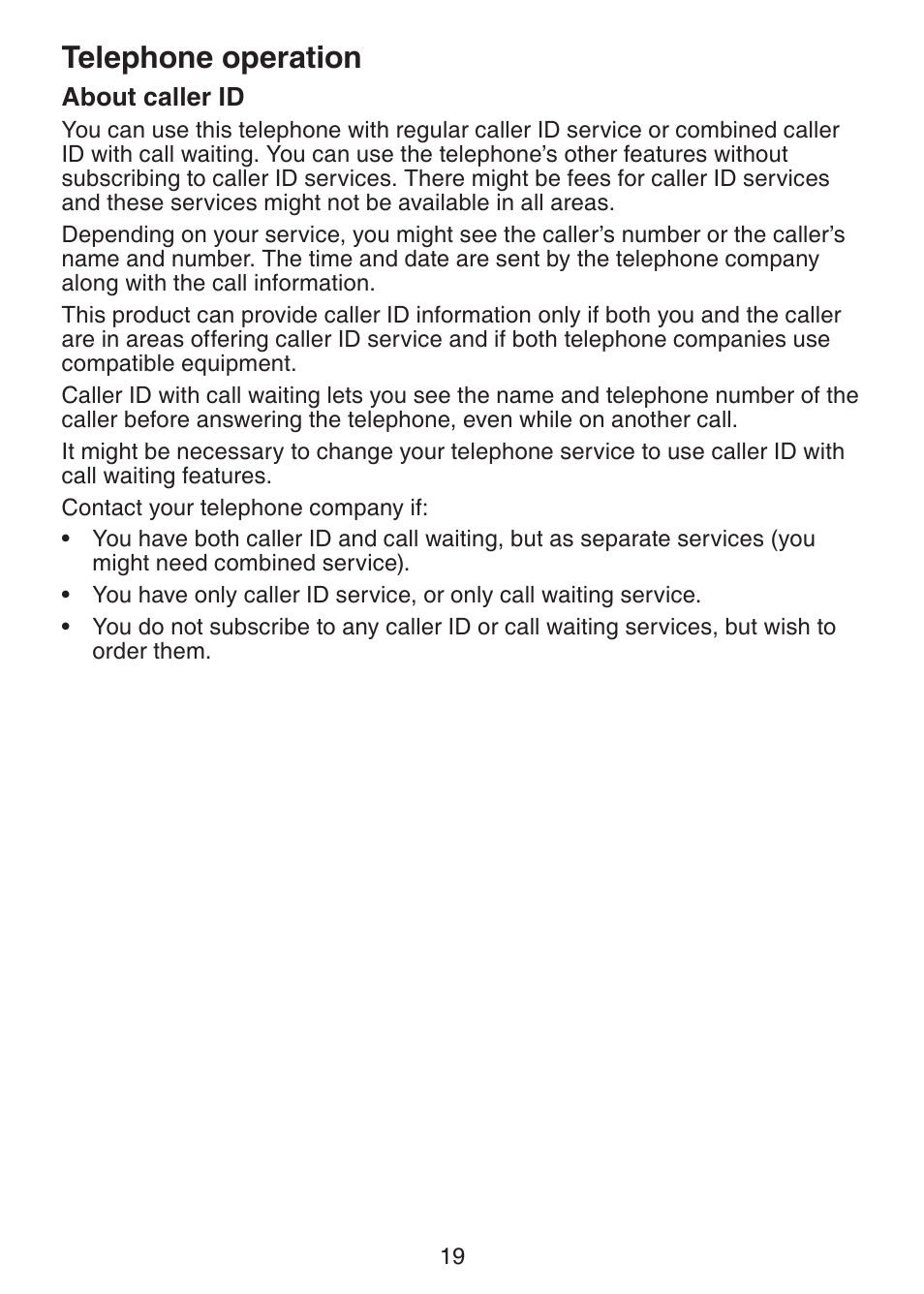 About caller id, Telephone operation | VTech LS6215-3 User Manual | Page 22 / 47