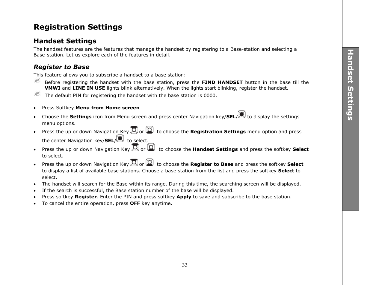 Registration settings | VTech ip8301 User Manual | Page 33 / 106