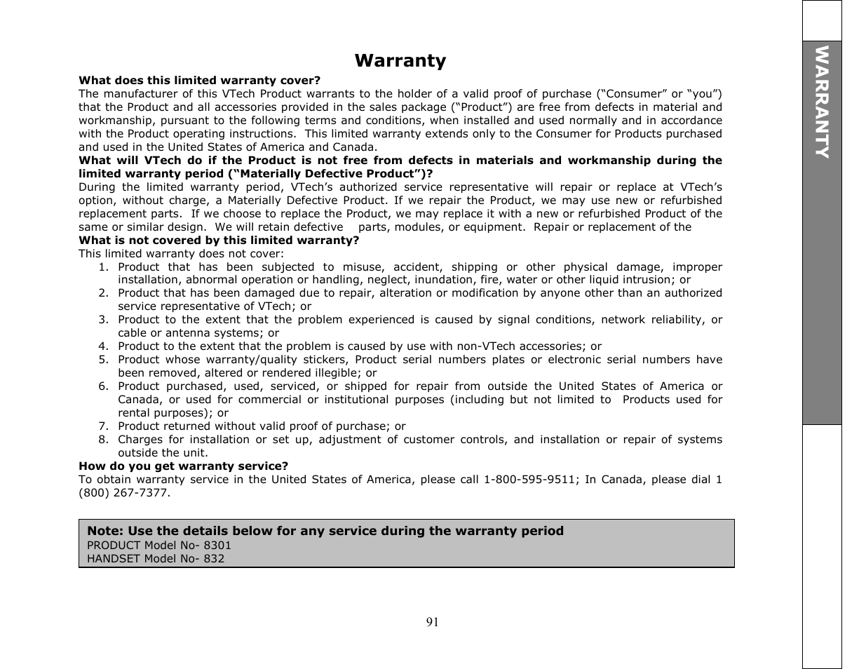 Warranty | VTech ip8301 User Manual | Page 91 / 106