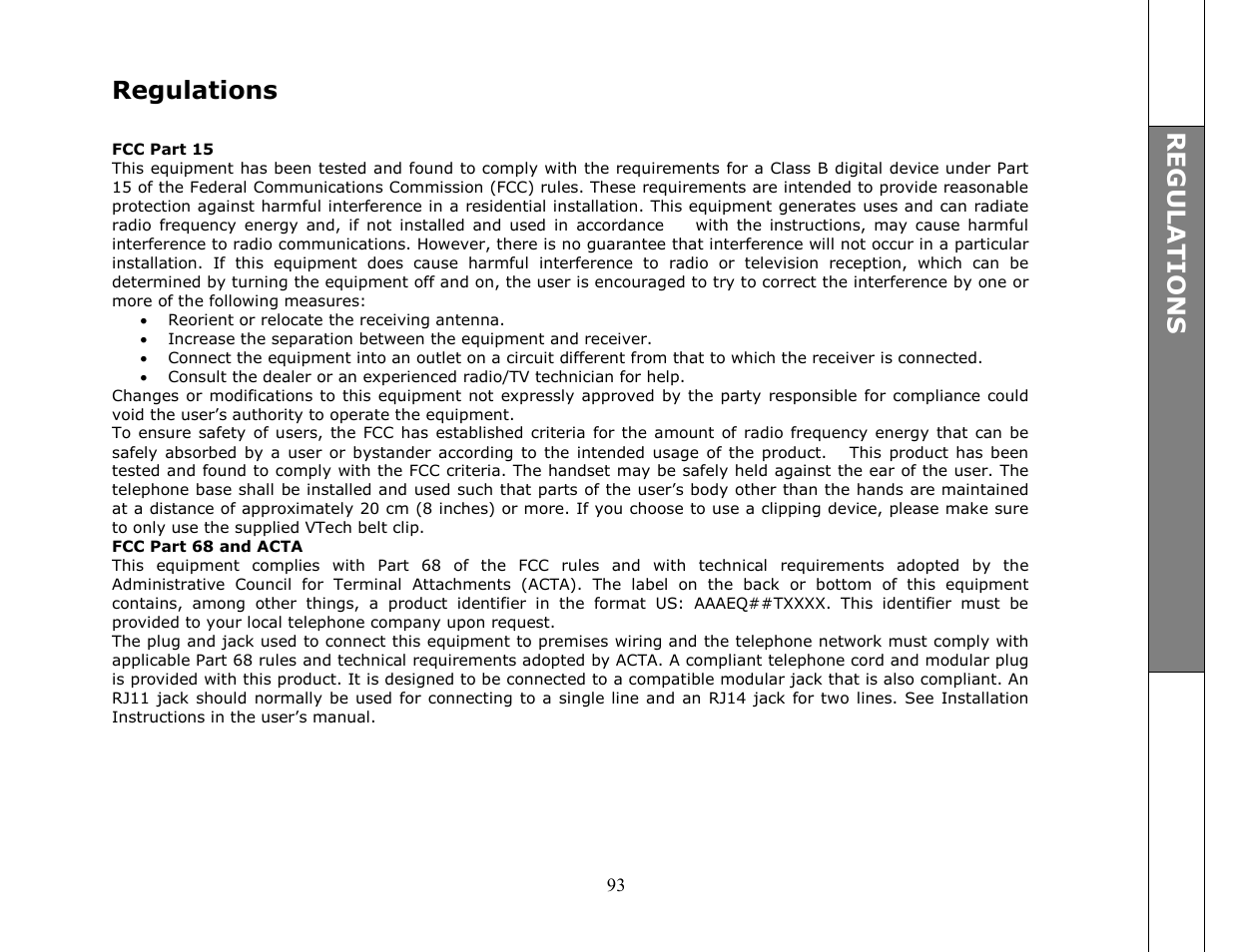 Regulations | VTech ip8301 User Manual | Page 93 / 106