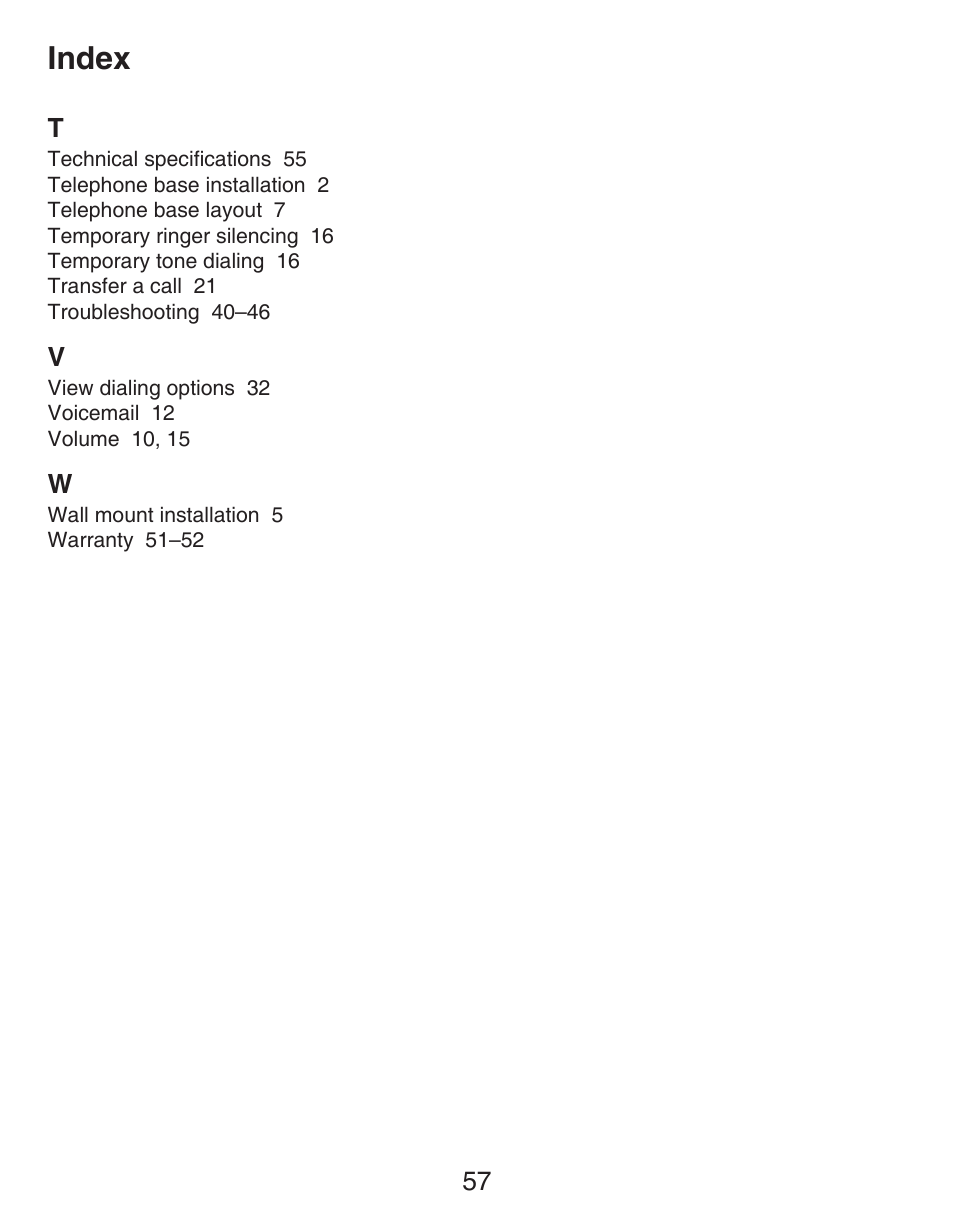 Index | VTech DECT CS6419-2 User Manual | Page 61 / 62