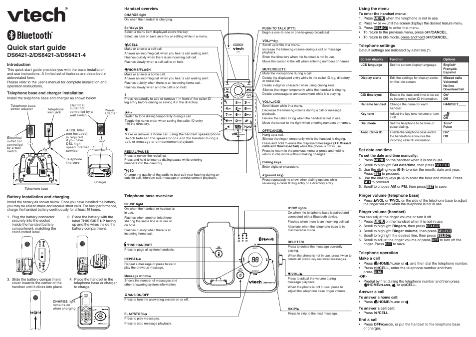 VTech DS6421-3 User Manual | 2 pages