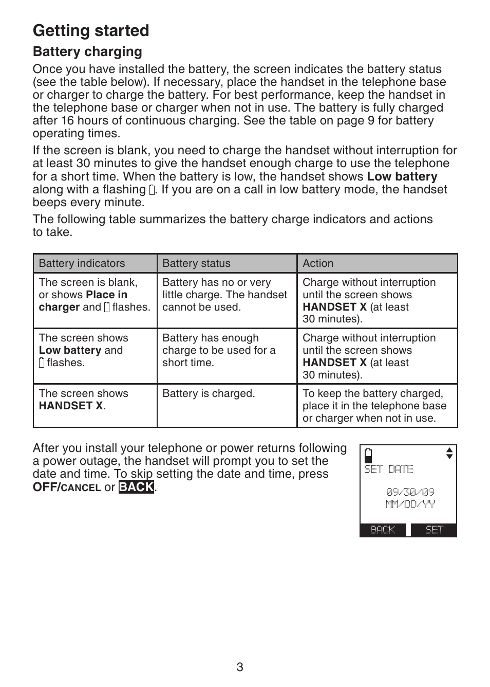 Battery charging, Getting started | VTech DS6401 User Manual | Page 6 / 21