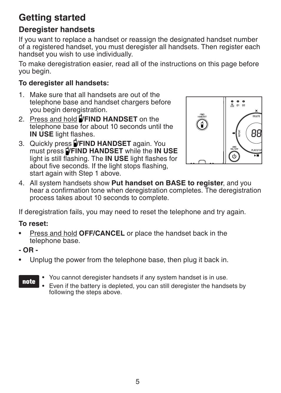 Deregister handsets, Getting started | VTech DS6401 User Manual | Page 8 / 21