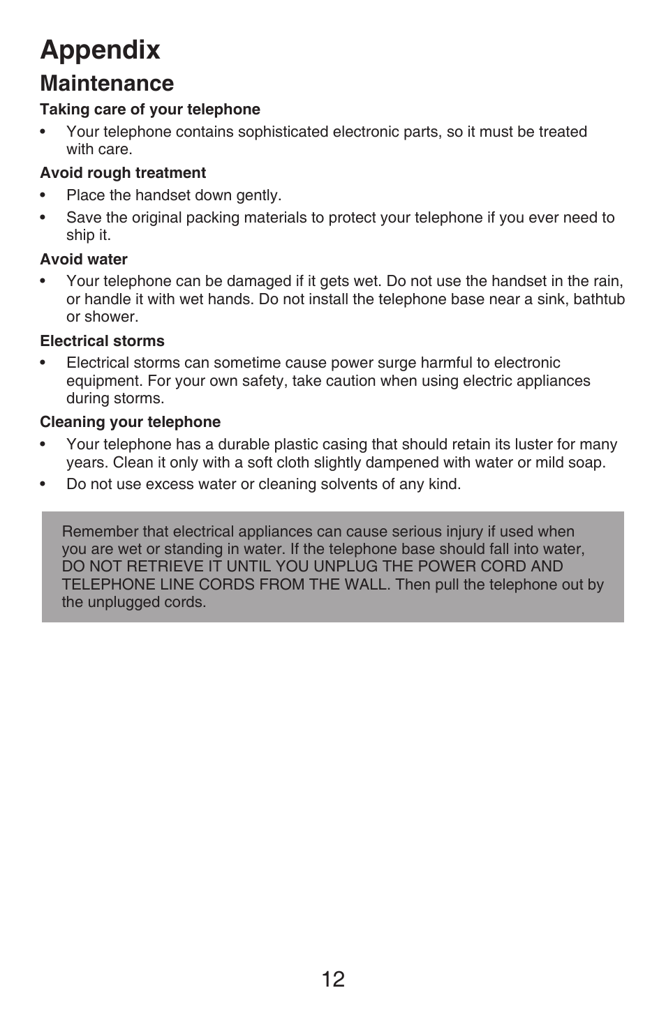 Maintenance, Appendix, 12 maintenance | VTech CS6409 User Manual | Page 15 / 23