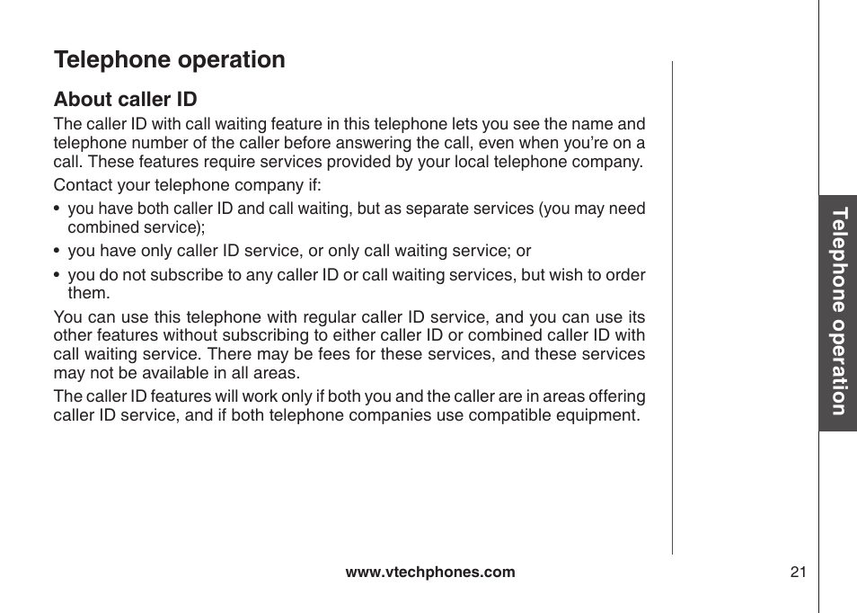 About caller id, Telephone operation | VTech VT-DS6121 User Manual | Page 25 / 69