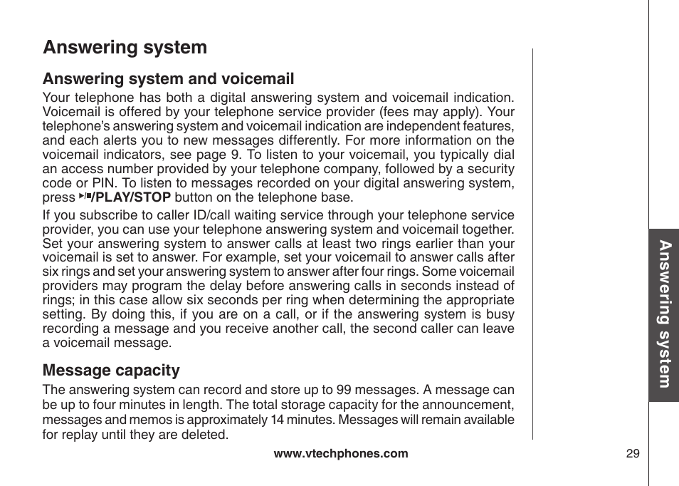 Answering system, Message capacity | VTech VT-DS6121 User Manual | Page 33 / 69