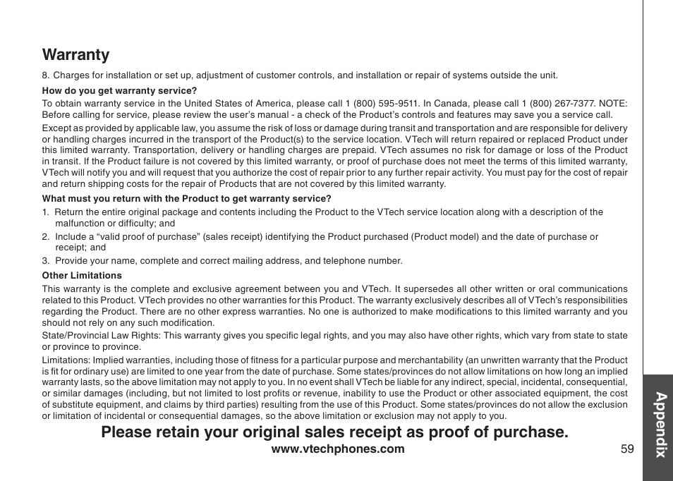 Appendix | VTech VT-DS6121 User Manual | Page 63 / 69