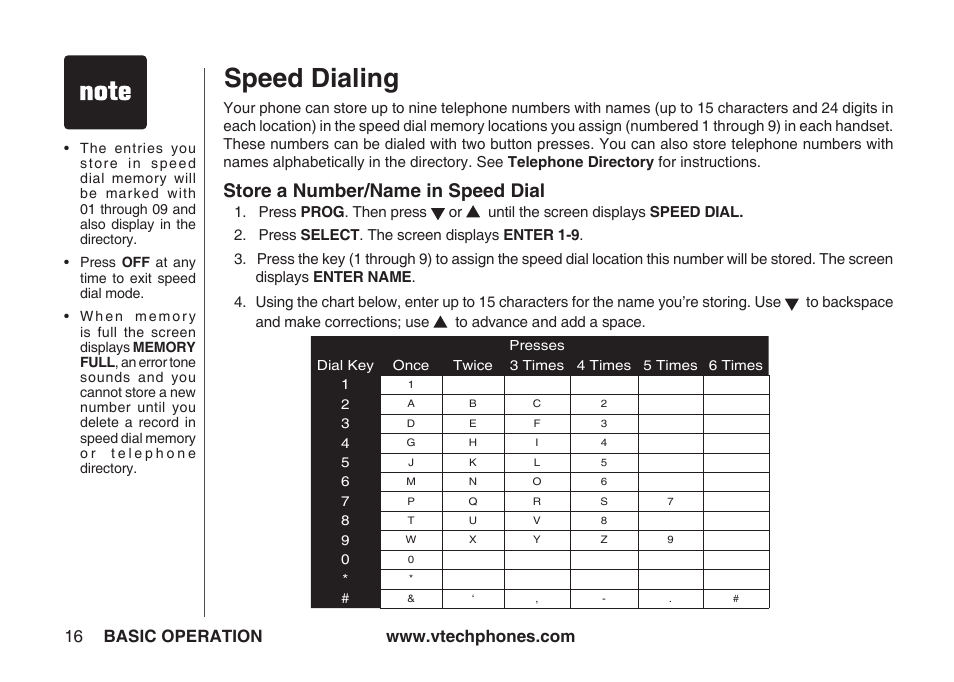 Speed dialing, Store a number/name in speed dial | VTech IA5864 User Manual | Page 16 / 51