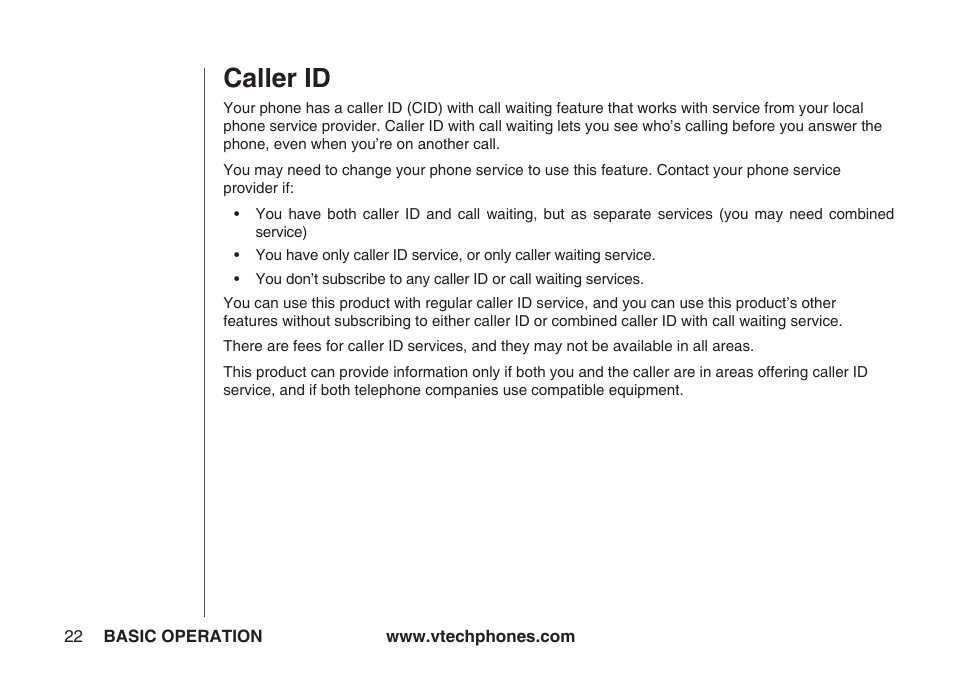 Caller id | VTech IA5864 User Manual | Page 22 / 51
