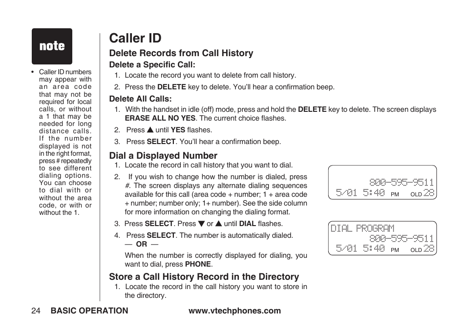 Caller id | VTech IA5864 User Manual | Page 24 / 51