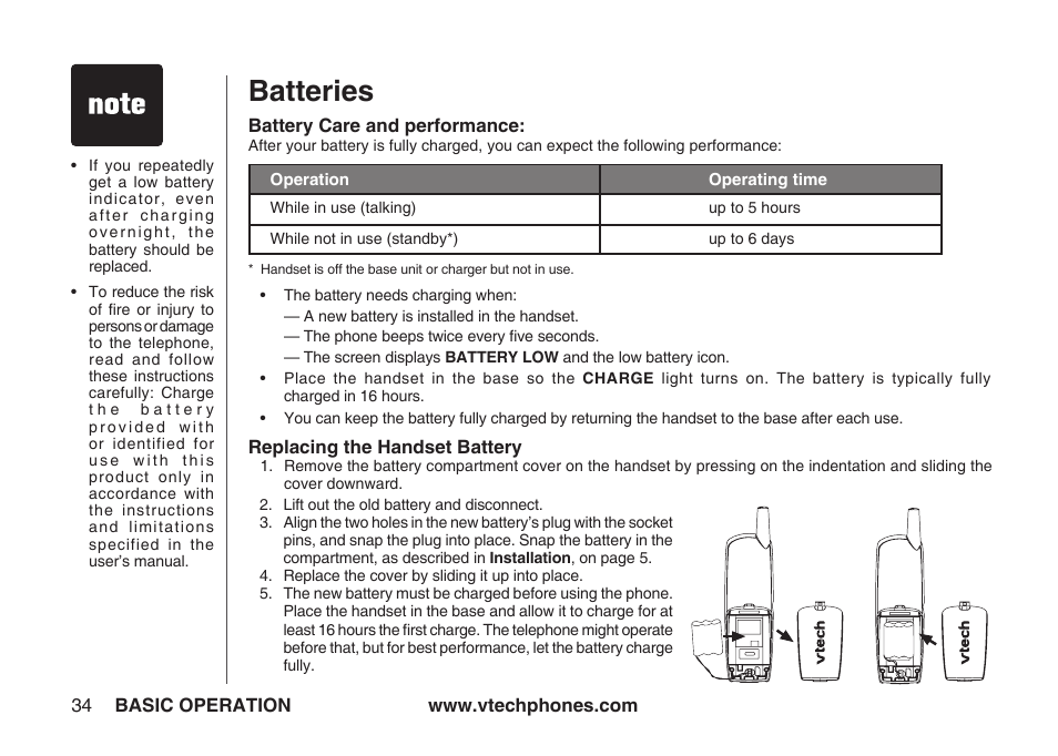 Batteries | VTech IA5864 User Manual | Page 34 / 51