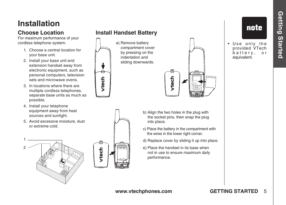 Installation, Gett in g s ta rte d | VTech IA5864 User Manual | Page 5 / 51