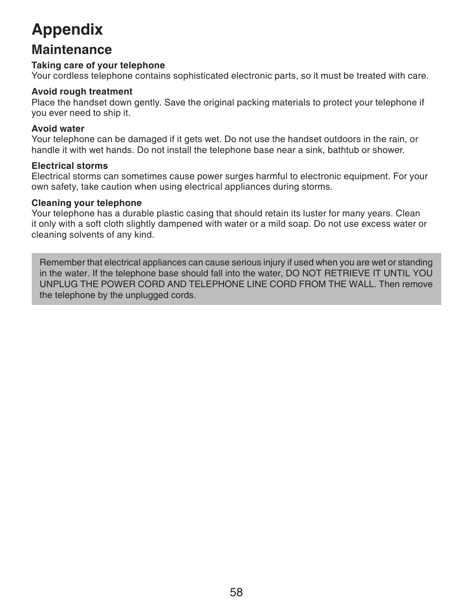 Appendix, Maintenance | VTech CS6329-5 User Manual | Page 62 / 71