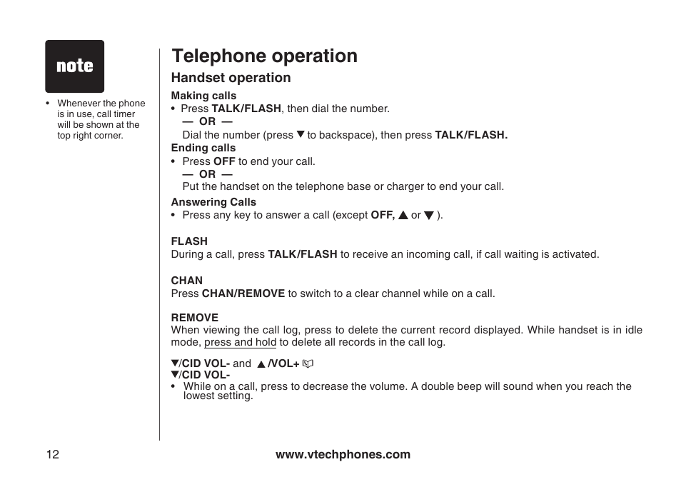Telephone operation | VTech ia5882 User Manual | Page 15 / 61