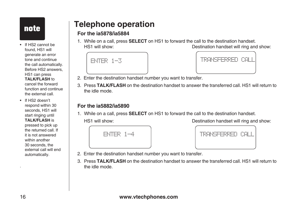 Telephone operation | VTech ia5882 User Manual | Page 19 / 61