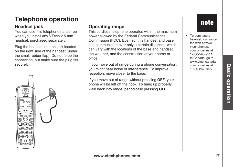 Telephone operation, Bas ic o pe ra tio n | VTech ia5882 User Manual | Page 20 / 61