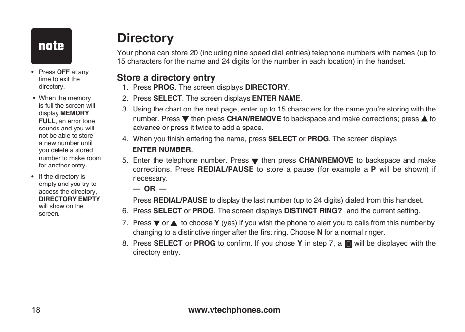Directory | VTech ia5882 User Manual | Page 21 / 61