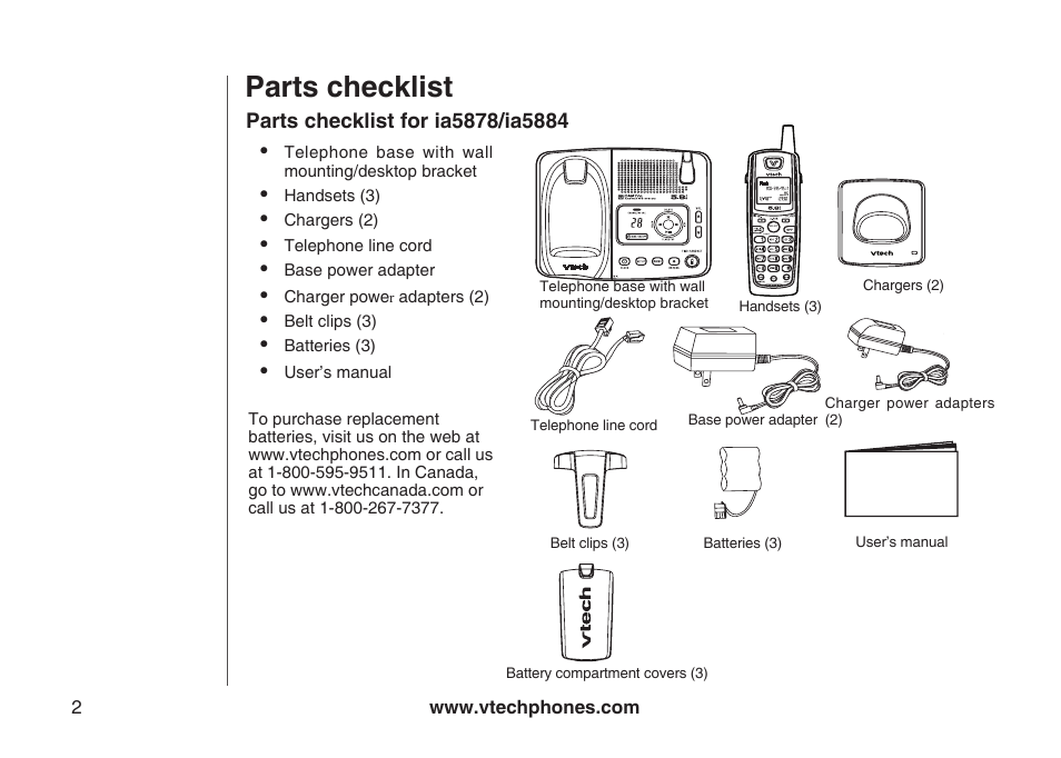 Parts checklist | VTech ia5882 User Manual | Page 5 / 61