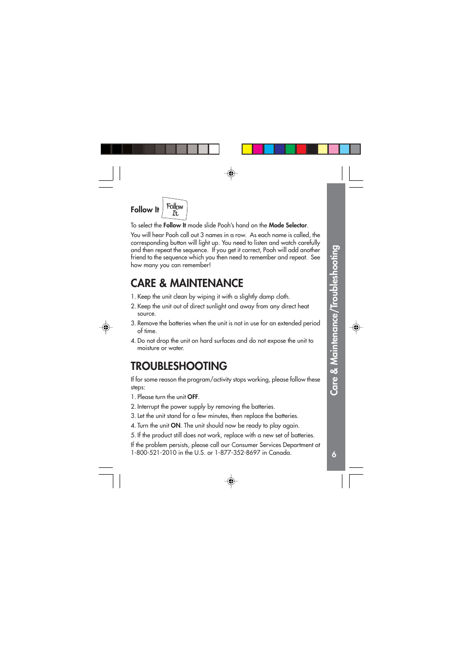 Care & maintenance, Troubleshooting, Care & maintenance/t roubleshooting | VTech Teach in Lights Phone User Manual | Page 7 / 8
