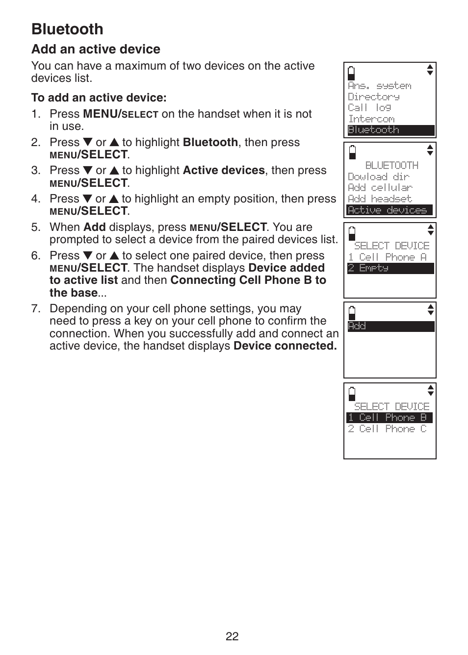 Add an active device, Bluetooth | VTech DS6322-4 User Manual | Page 26 / 101