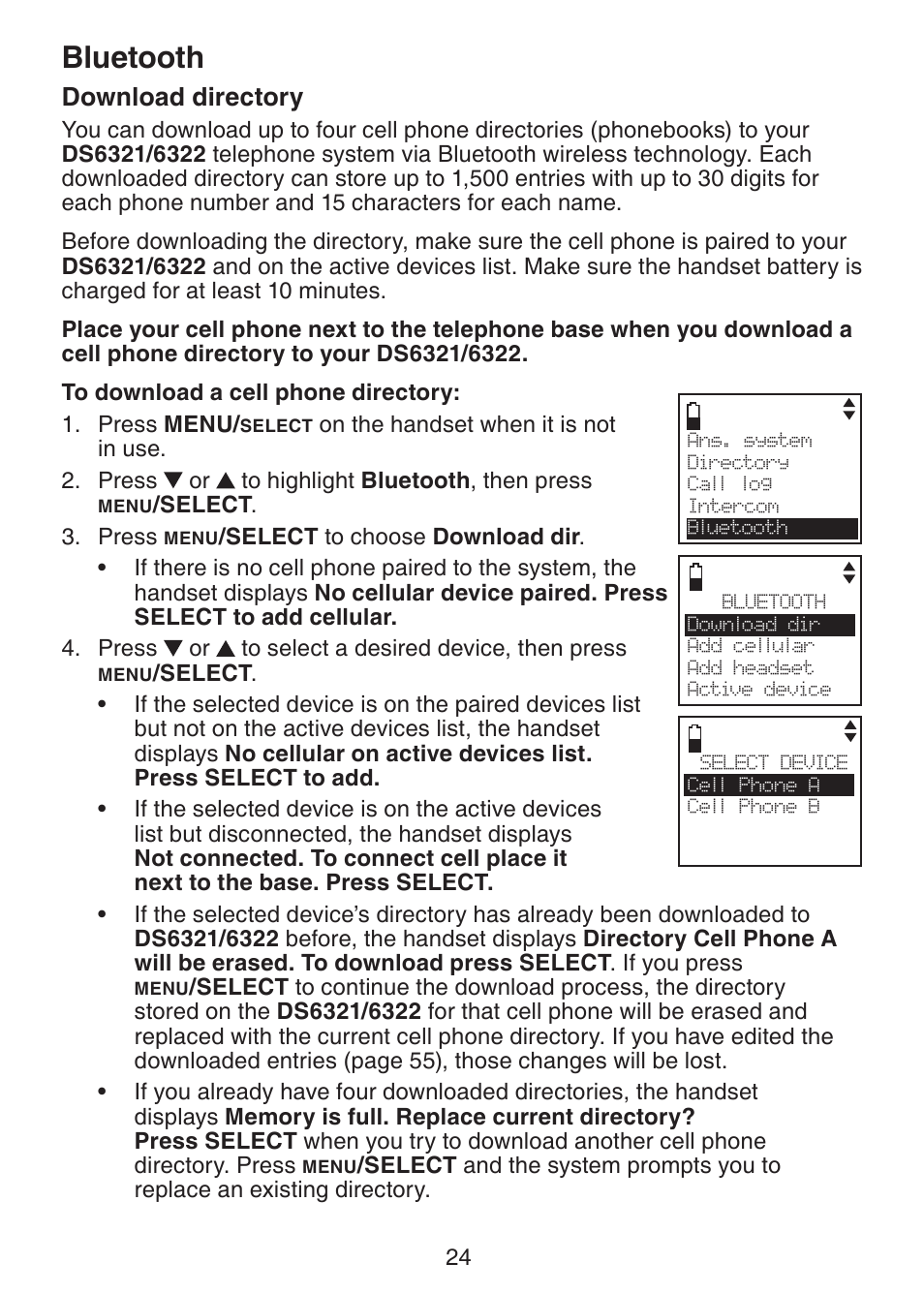 Download directory, Bluetooth | VTech DS6322-4 User Manual | Page 28 / 101