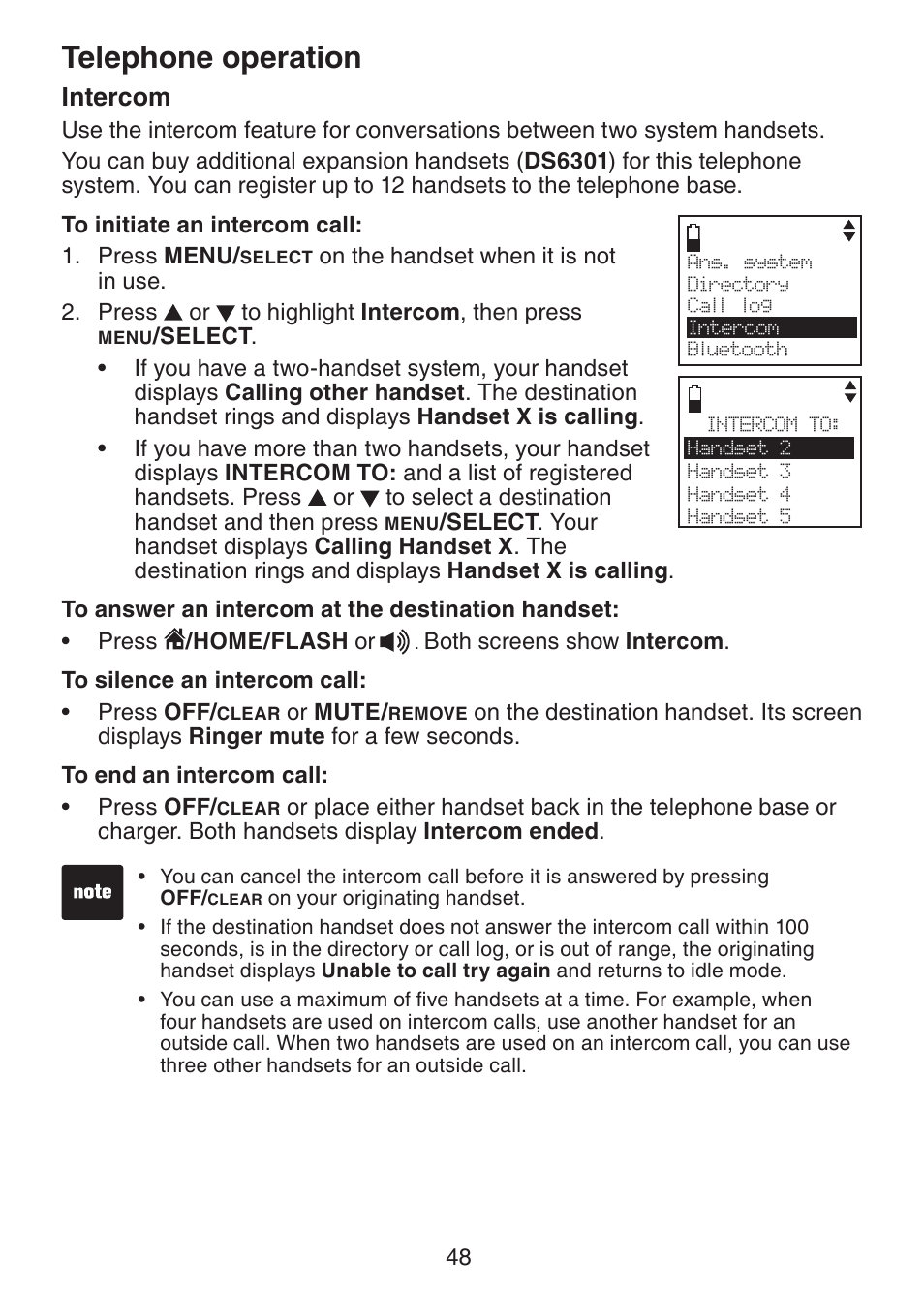 Intercom, Telephone operation | VTech DS6322-4 User Manual | Page 52 / 101