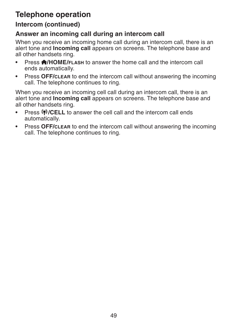 Answer an incoming call during, An intercom call, Telephone operation | VTech DS6322-4 User Manual | Page 53 / 101