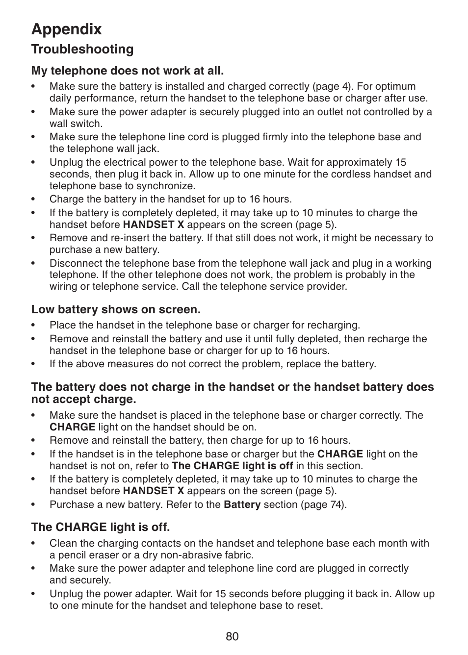 Appendix, Troubleshooting | VTech DS6322-4 User Manual | Page 84 / 101