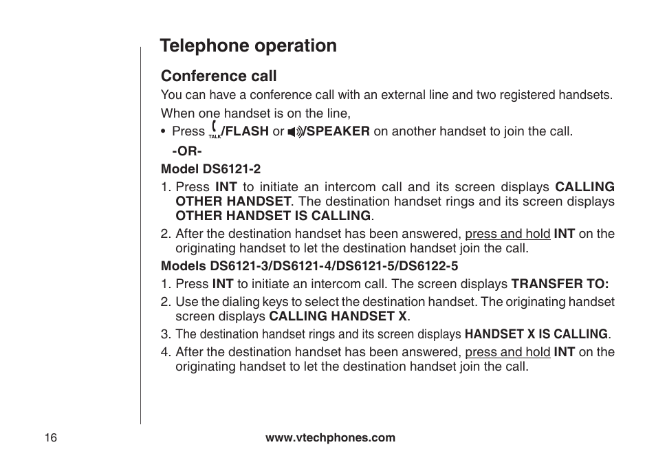Conference call, Telephone operation | VTech DS6121-5 User Manual | Page 20 / 75