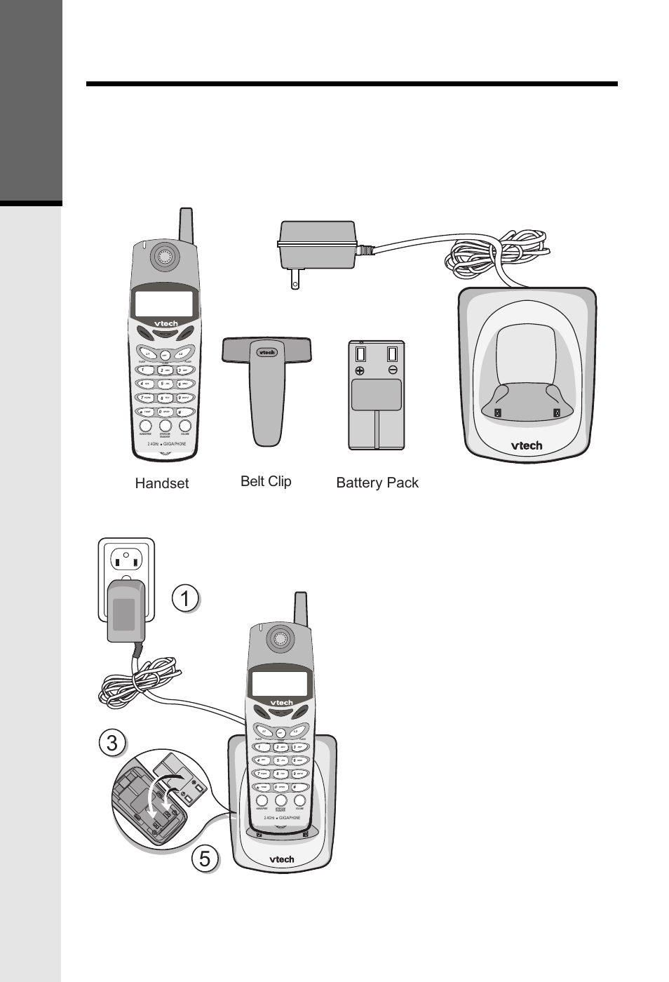 Registration and operation, Getting started, Handset charger | Handset battery pack charger unit belt clip | VTech 20-2481 User Manual | Page 12 / 49