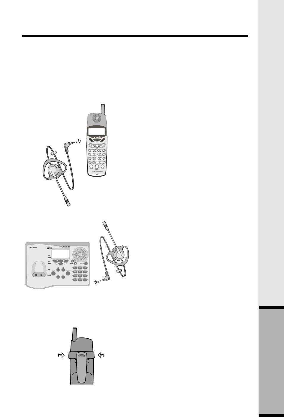 Additional information headset operation, Belt clip, Headset operation connected to the handset | Headset operation connected to the base unit | VTech 20-2481 User Manual | Page 35 / 49